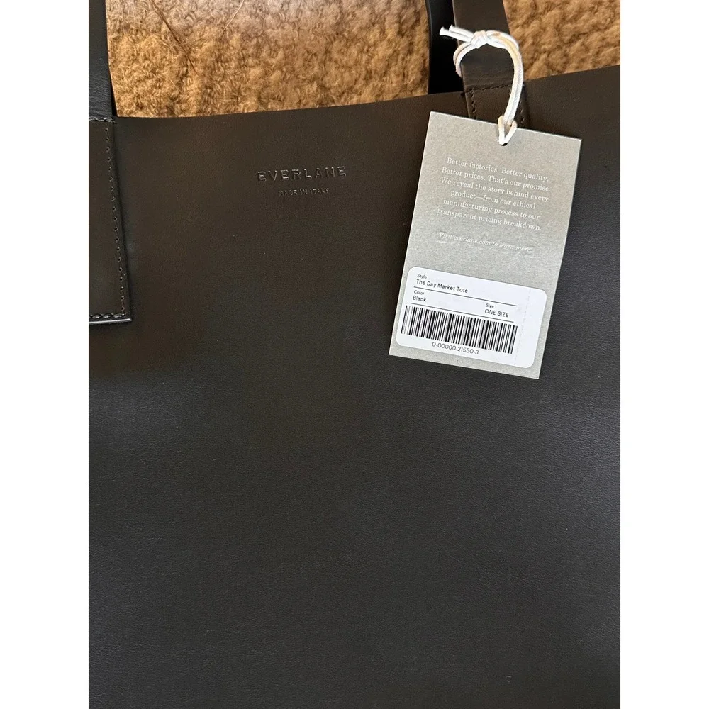 Everlane Day Market Tote Black Italian Leather Shoulder Bag NWT Made in Italy - Picture 6 of 9